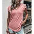 thumbnail image 4 of Mujer Cremallera Cuello en V Encaje Crochet Ojal Top Manga corta Camisa casual Transpirable Color puro, 4 of 6