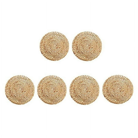 

Round Woven Rattan Placemats Natural Wicker Mats Water Hyacinth Straw Braided Placemats Set of 6