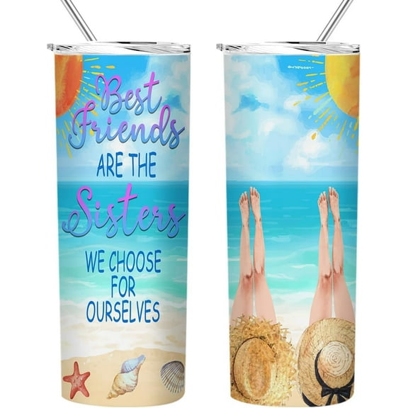 Best Friends Tumbler Cup Gifts,Friendship Birthday Gifts for Women Bestie BFF Her Female Work Besties,Vacuum Insulated Stainless Steel Skinny Tumbler With Lid and Straw 20oz