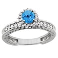 thumbnail image 2 of 14K White Gold Diamond Natural Swiss Blue Topaz Round 4mm Engagement Ring 2-piece Set, size 6, 2 of 4