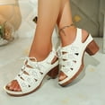 thumbnail image 6 of Women's Sandals Chunky Heel Open Toe Summer Daily Shoes Fashion Casual Spring Summer Hollow Lace-Up Round Toe Open Toe One-Line Buckle Thick Heel High Heel Sandals, 6 of 10