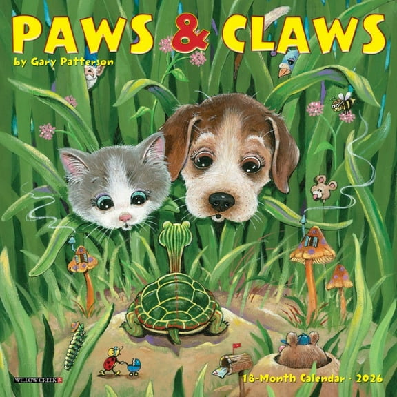 Willow Creek Press, Paws and Claws 2026 Mini Wall Calendar by Gary Patterson, 7'' X 7'', 18-Month Calendar with Stapled Binding