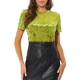 thumbnail image 1 of INSPIRE CHIC Chemise de Fête en Velours pour Femmes Col Rond Manches Courtes T-Shirt Décontracté S Vert Gazon, 1 of 6