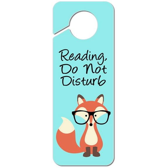 Reading Do Not Disturb Fox with Glasses Plastic Door Knob Hanger Sign