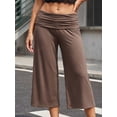 thumbnail image 4 of Argulvti Women's Capri Pants Fold Over Waistband Low Rise Solid Color Wide Leg Cropped Lounge Trousers, 4 of 9