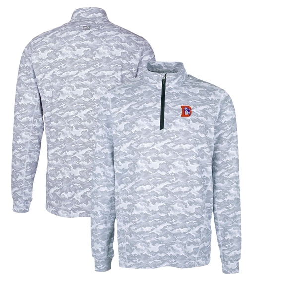 Men's Cutter & Buck Charcoal Denver Broncos Throwback Logo Big & Tall Traverse Camo Print Stretch Quarter-Zip Pullover