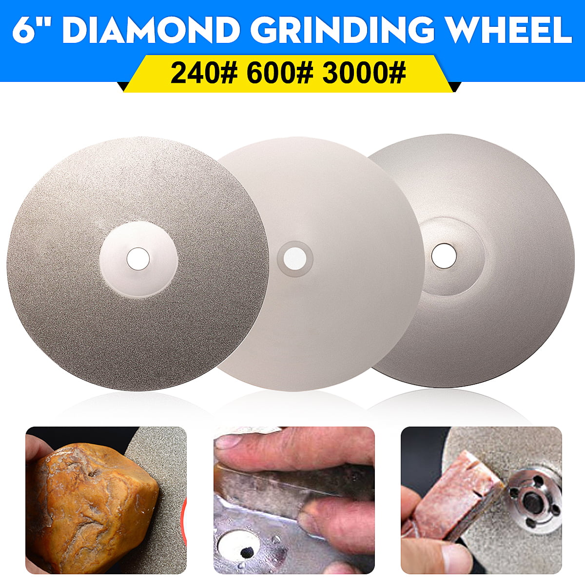 Grit 3000 Diamond Coated 6 Inch Flat Lap Wheel Lapidary Lapping Polishing Disc 