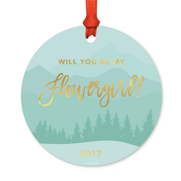 Metal Christmas Ornament, Will You Be My Flowergirl?, Winter Wonderland Forest, Includes Ribbon and Gift Bag