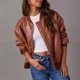 thumbnail image 5 of Chaqueta Bomber Jacket Shacket Jacket Mujer con Bolsillos Moda Streetwear Kuymtek Marrón T S para Mujer, 5 of 6