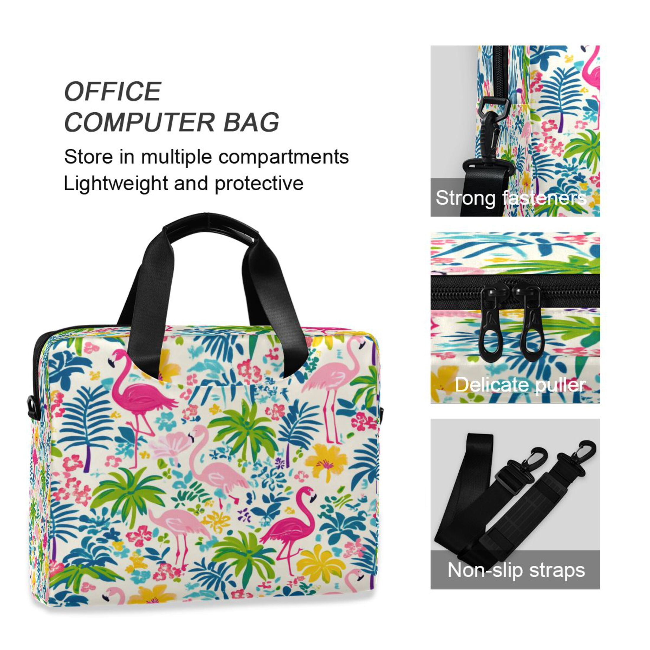 16" Laptop Tote Bag Laptop Sleeve Case Computer Briefcase for Work & Travel Colorful Flamingo Pattern