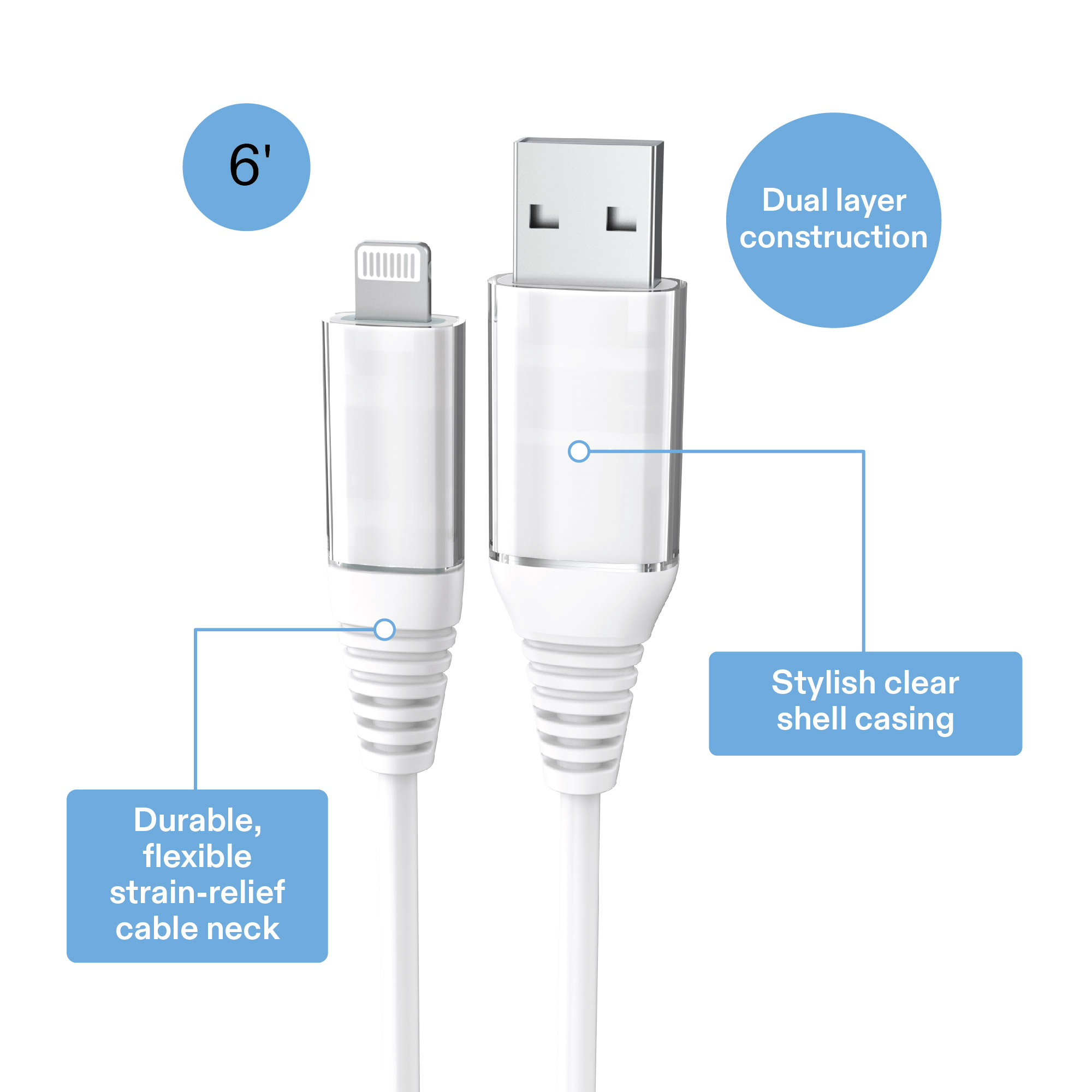 Cable de carga onn de 6 pies Lightning a USB, certificado MFI, blanco - Compatible con iPhone 14/13/12/11/X/XR/XS/8/7/6/5, iPad, AirPods y más 2