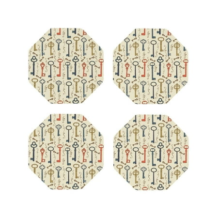 

Lukts Vintage Keys1 Print Leather Drinks Coasters Set of 4 Suitable or Drinks Furniture Protection and Easy Clean up-Octagon