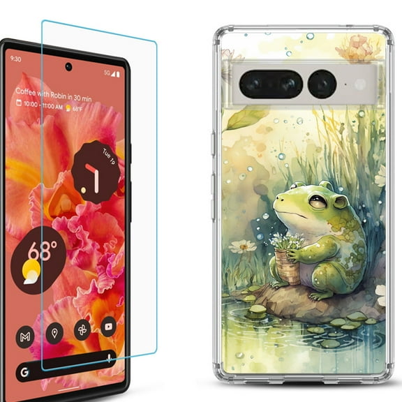 Shockproof Bumper Phone Case for Google Pixel 7, with Tempered Glass Screen Protector, by OneToughShield ® - Forg