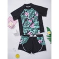 thumbnail image 5 of MSemis Girls Boys Floral Short Sleeve Rash Guard Swimsuit Set with UPF 50, 2-Piece, Sizes 4-16 Summer Lily Pink 12, 5 of 7