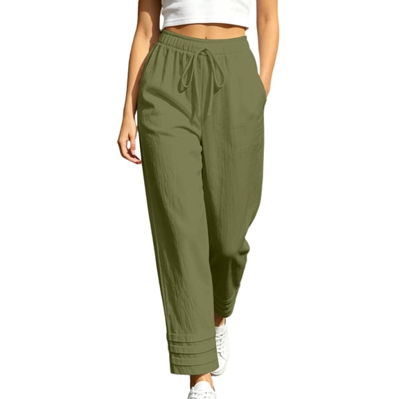 cocolona Womens Casual High Waist Wide Leg Pants Elastic Waist Drawstring Straight Vacation Lounge Pants with Pockets