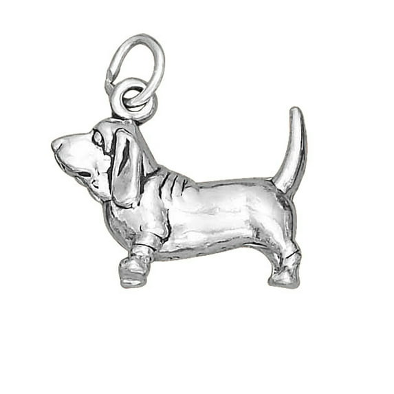 Sterling Silver 16" 1.2mm Box Chain 3D Basset Hound Dog Breed Pendant Necklace