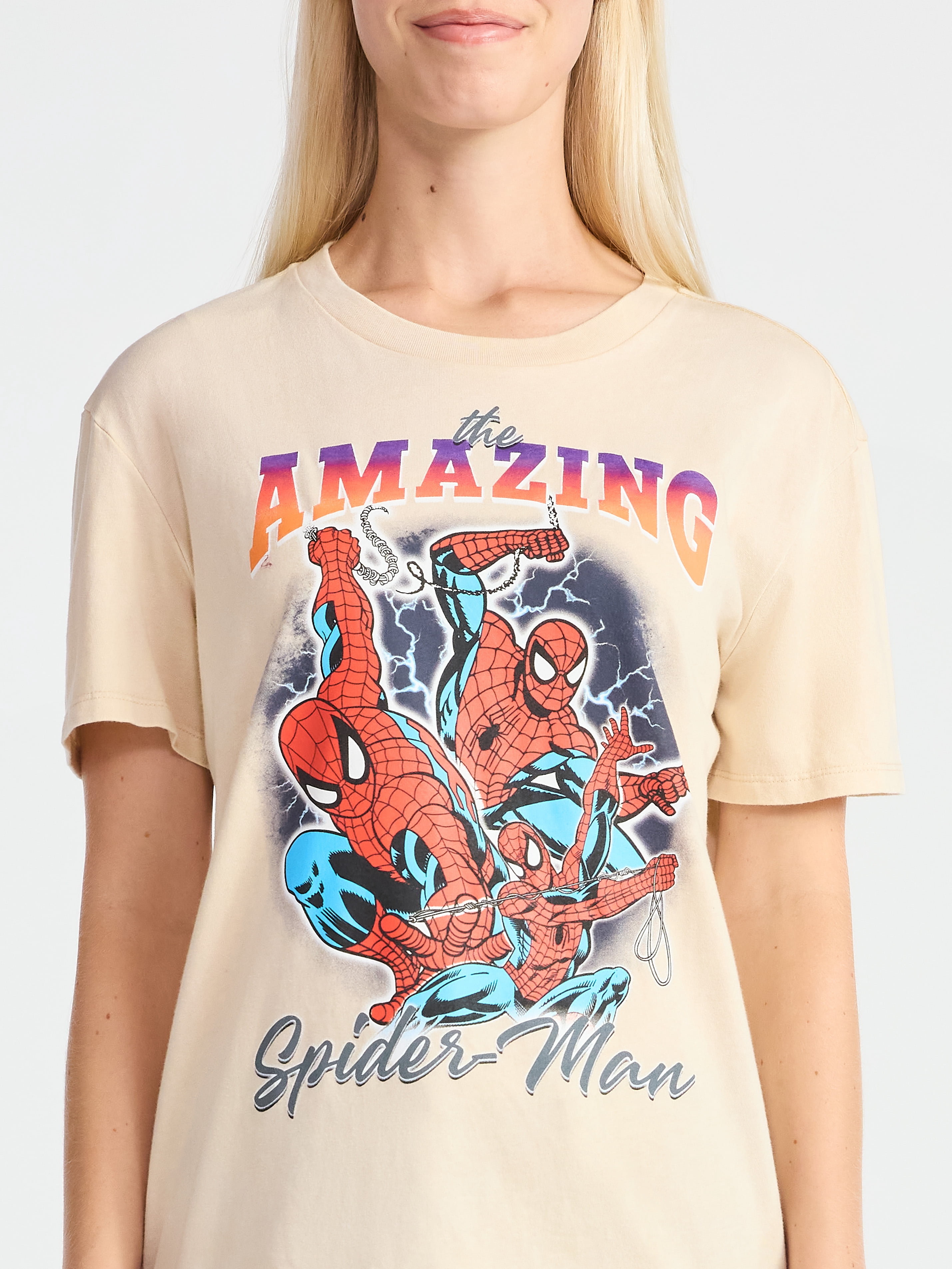 Spider-Man Women's Graphic Print Washed Tee with Short Sleeves, Sizes XXS-XXL