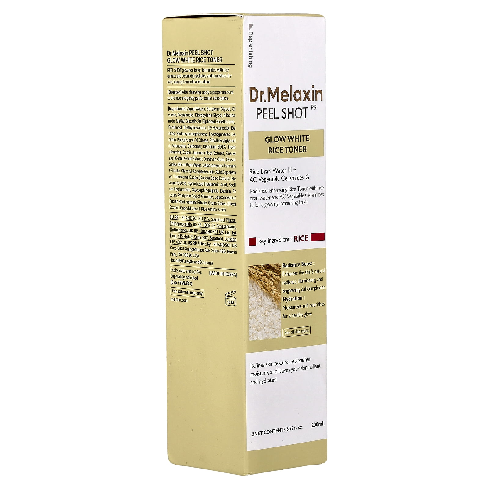 Dr.Melaxin Peel Shot Glow White Rice Toner, All Skin Types, 6.76 fl oz (200 ml)