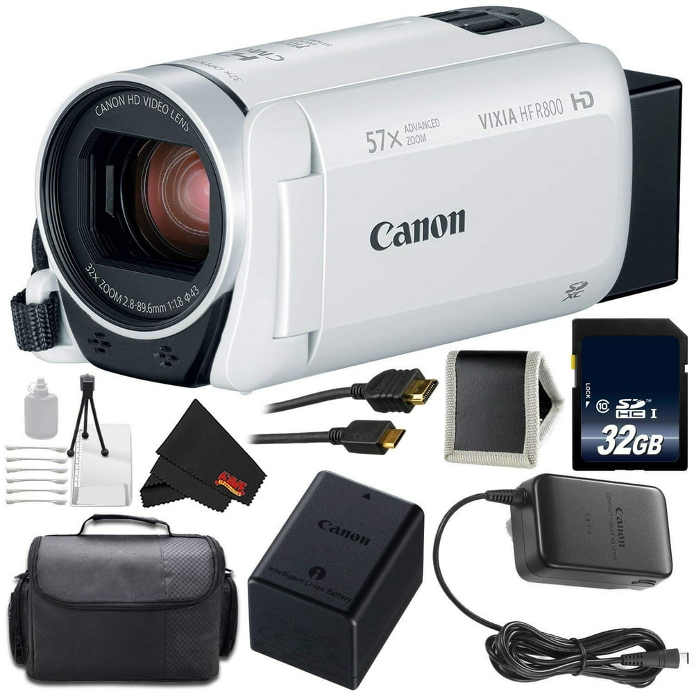 Canon VIXIA HF R800 Full HD Camcorder (White) Bundle with 32GB Memory