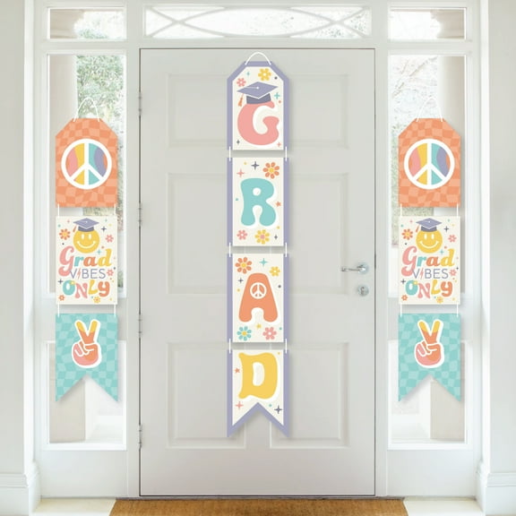Big Dot of Happiness Groovy Grad - Hanging Vertical Paper Door Banners - Hippie Graduation Party Wall Decoration Kit - Indoor Door Decor