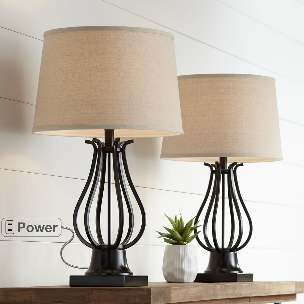 Regency Hill Modern Table Lamps Set of 2 with AC Power Outlet in Base