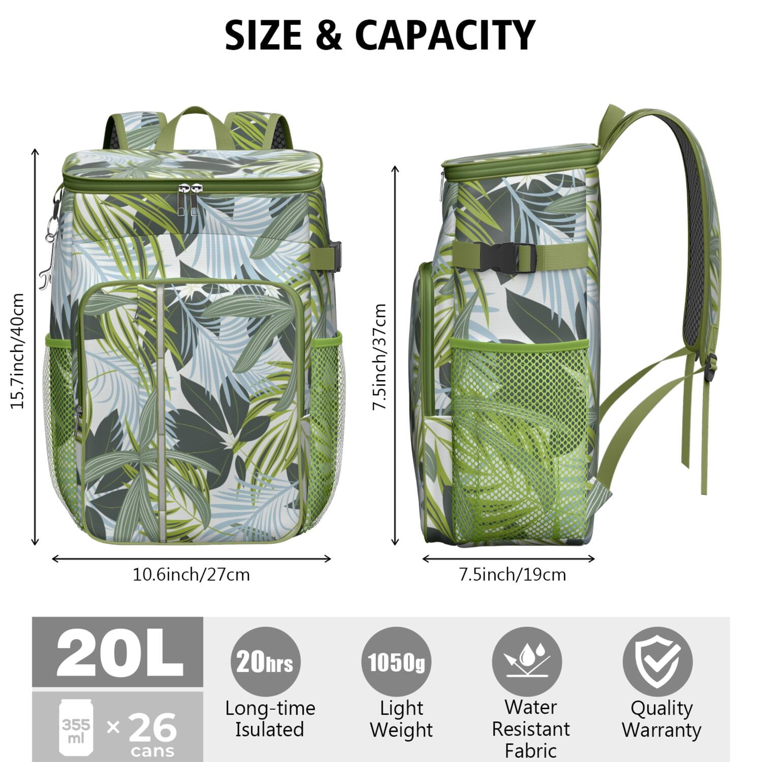 Palm Inspired Insulated Cooler Bag - 20L, Keeps Food & Drinks Cold/Hot for 20 Hours, Perfect for Outdoors