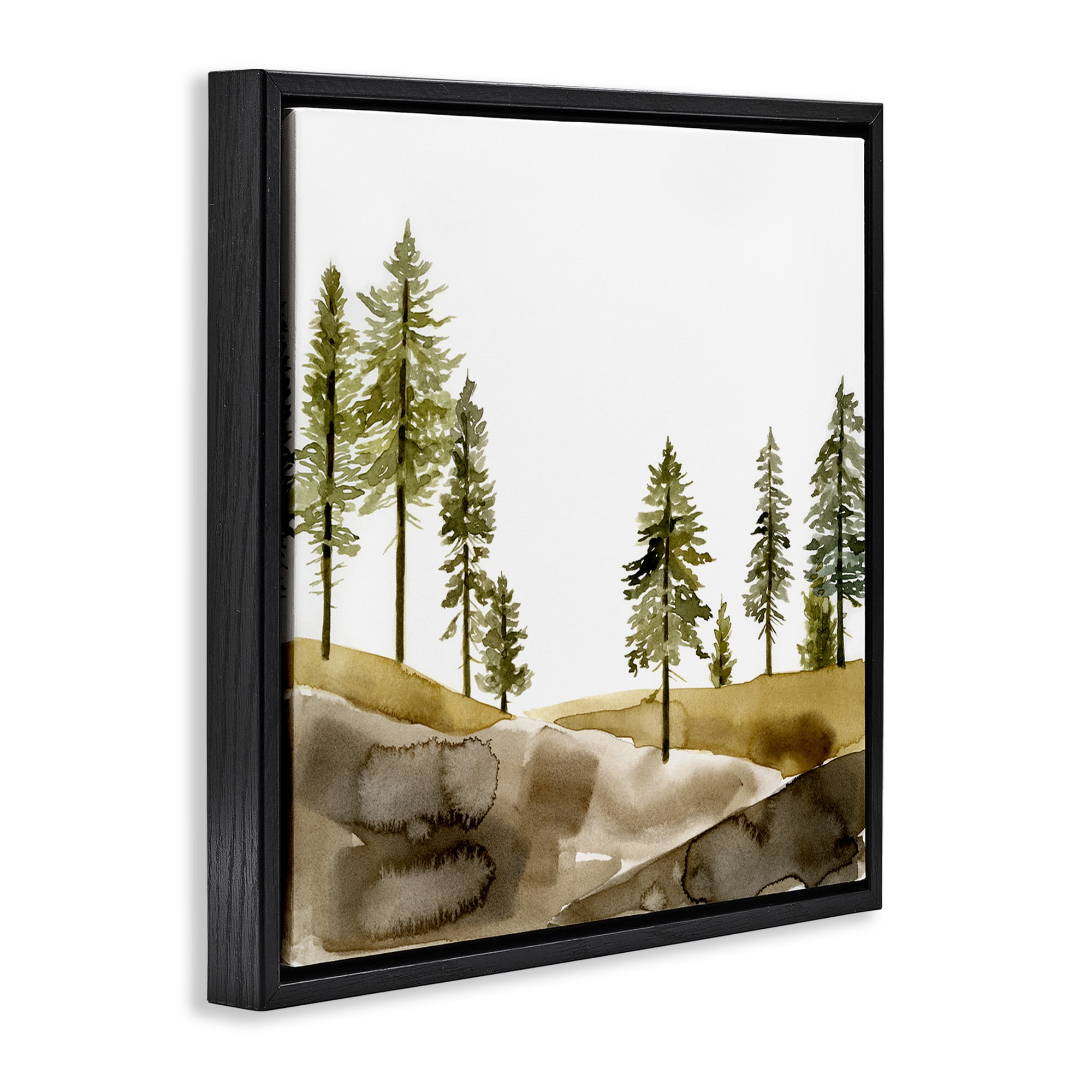 Stupell Industries Pine Tree Forest Watercolor Landscape Painting Black Floater Framed Canvas Art Print Wall Art, 18 x 18