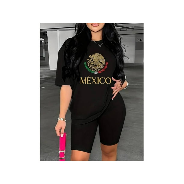 Summer t Shirts America Cup Mexico Print Casual T-shirt, Short Sleeve Crew Neck T-shirt, Women's Clothing