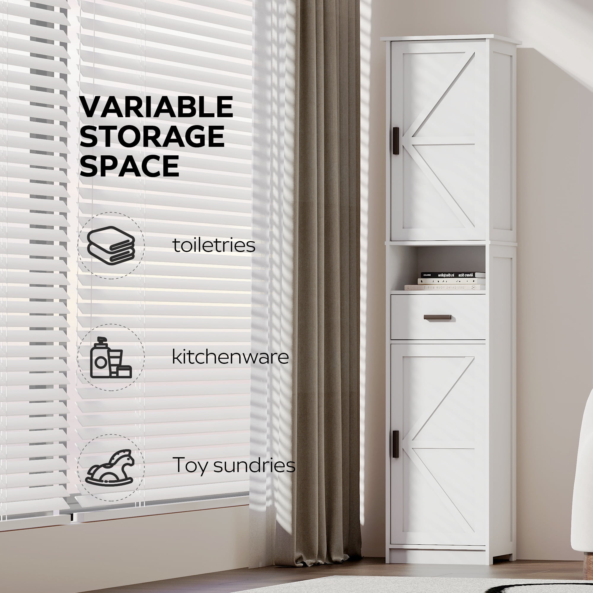 69" H Tall Bathroom Storage Cabinet with 2 Barn Doors and 1 Drawer, Narrow Storage Unit, Adjustable Shelves,Floor Cabinet for Bathroom, Living Room