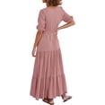 thumbnail image 6 of 2024 summer dresses for women trendy vacation with sleeves V neck button drawstring maxi dresses boho long dresses, 6 of 6