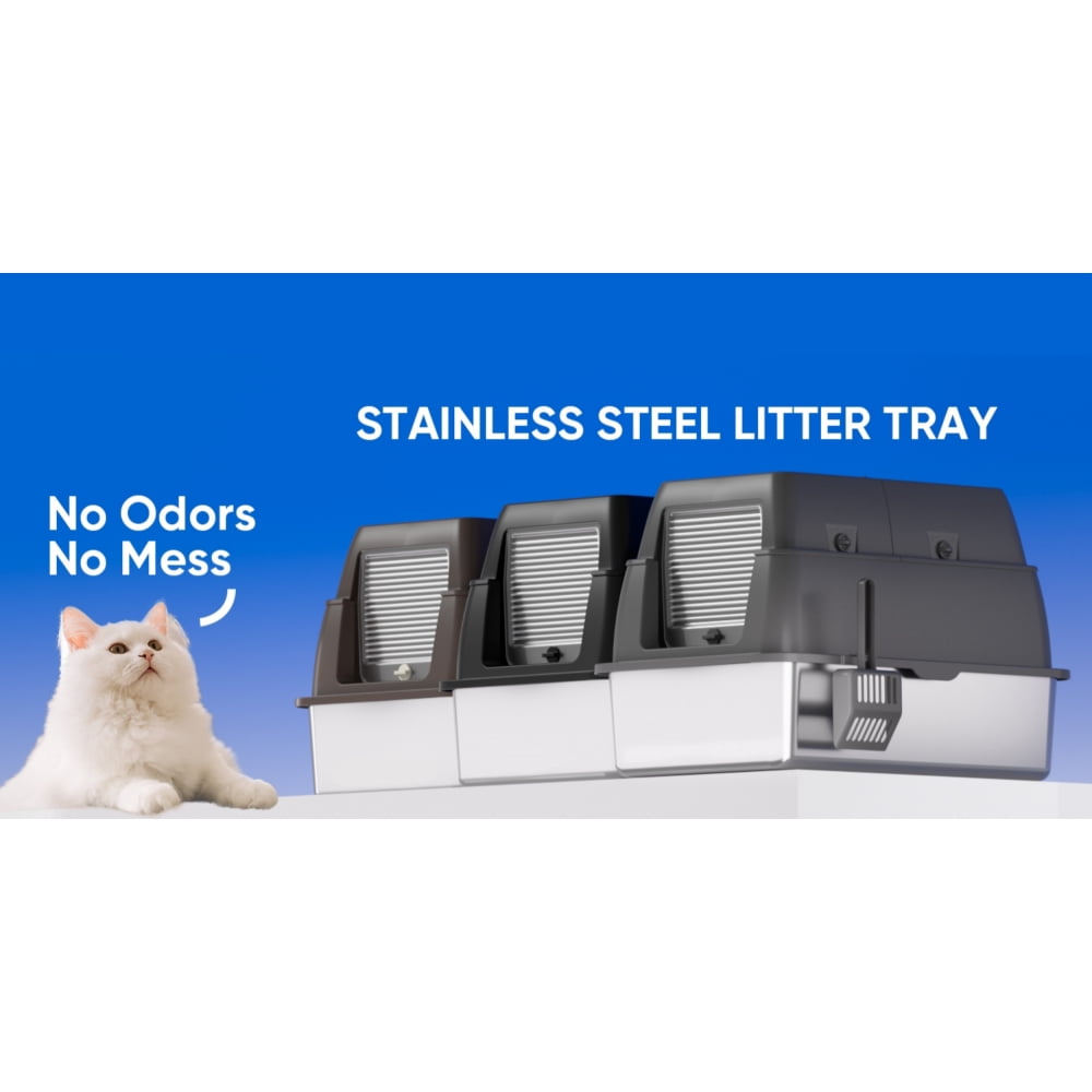 DVPETS 18" Stainless Steel Cat Litter Box with Flip-Top Lid Odor-Free Anti-Leak for Big Cats