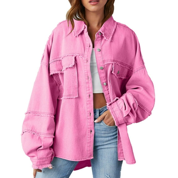 Niaviben Jean Jacket Women Long Denim Jacket Women Oversized Jean Jacket Jean Shirt Denim Shirt Womens Denim Jacket Women Jean Jacket Hot Pink XL