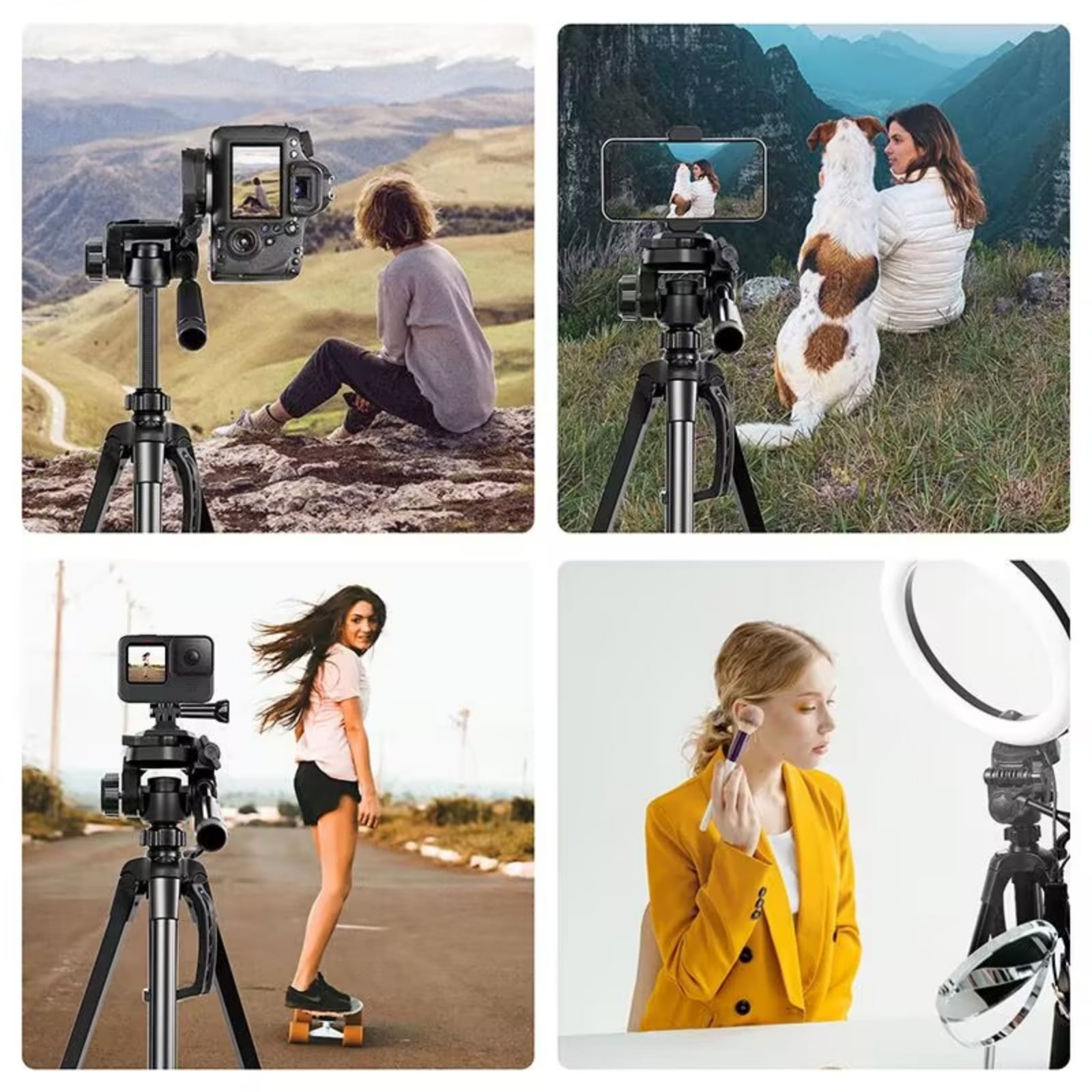 67" Camera Tripod, Portable and Flexible Tripod with Clip and Adapter, Porfessional Aluminum Tripod Stand for Mirrorless, DSLR, Phone, Camcorder, Spotting Scopes, Binoculars, Telescope