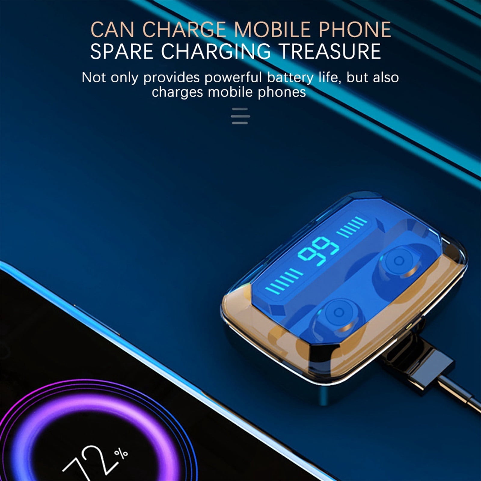 Bluetooth Headphones True Wireless Earbuds 60H Playback LED Power Display Earphones with Wireless Charging Case IPX5 Waterproof in-Ear Earbuds with Mic for TV Smart Phone Laptop Computer Sports(As)