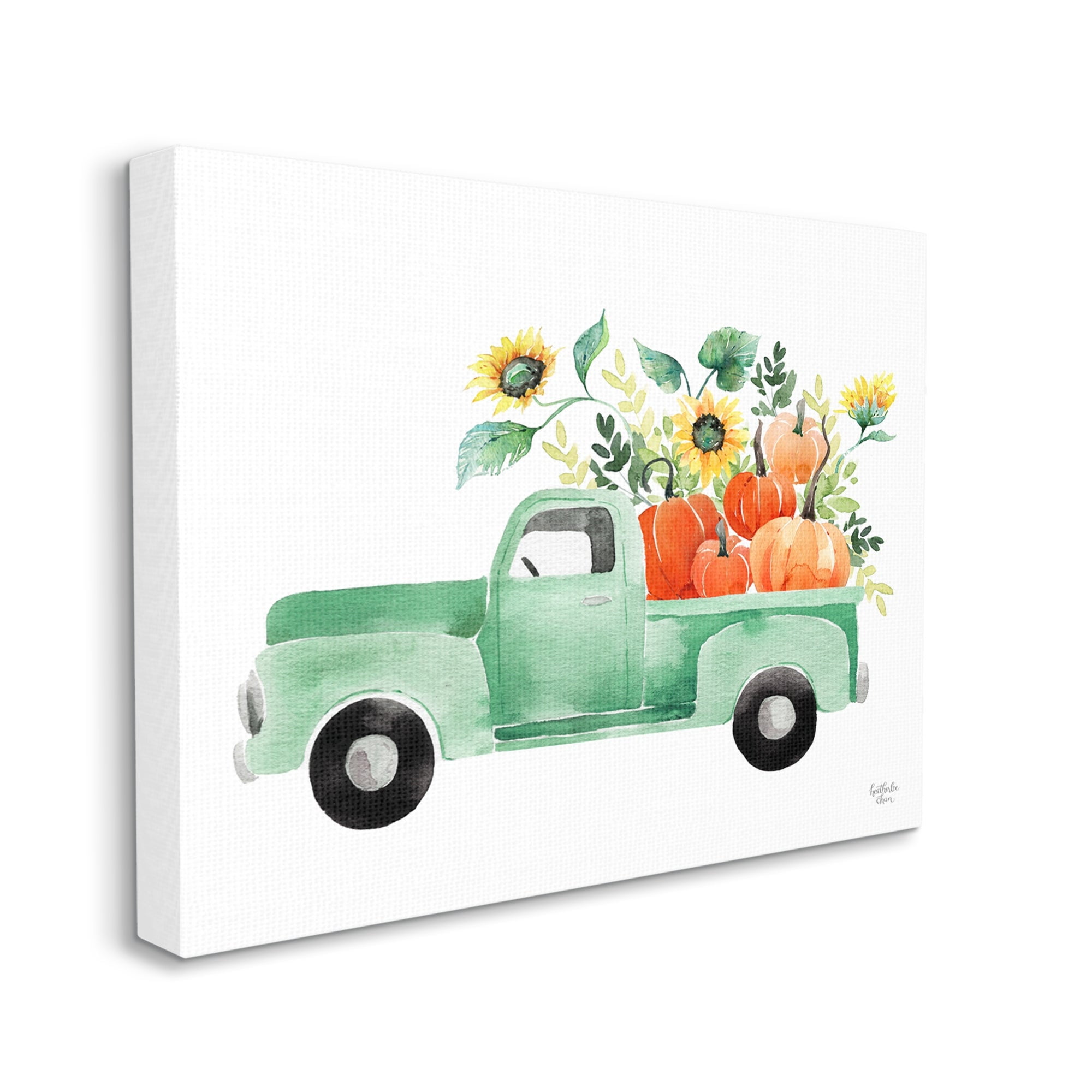 Stupell Industries Autumnal Plants Pumpkins Seasonal Green Pickup Truck Painting Gallery Wrapped Canvas Print Wall Art, Design by Heatherlee Chan