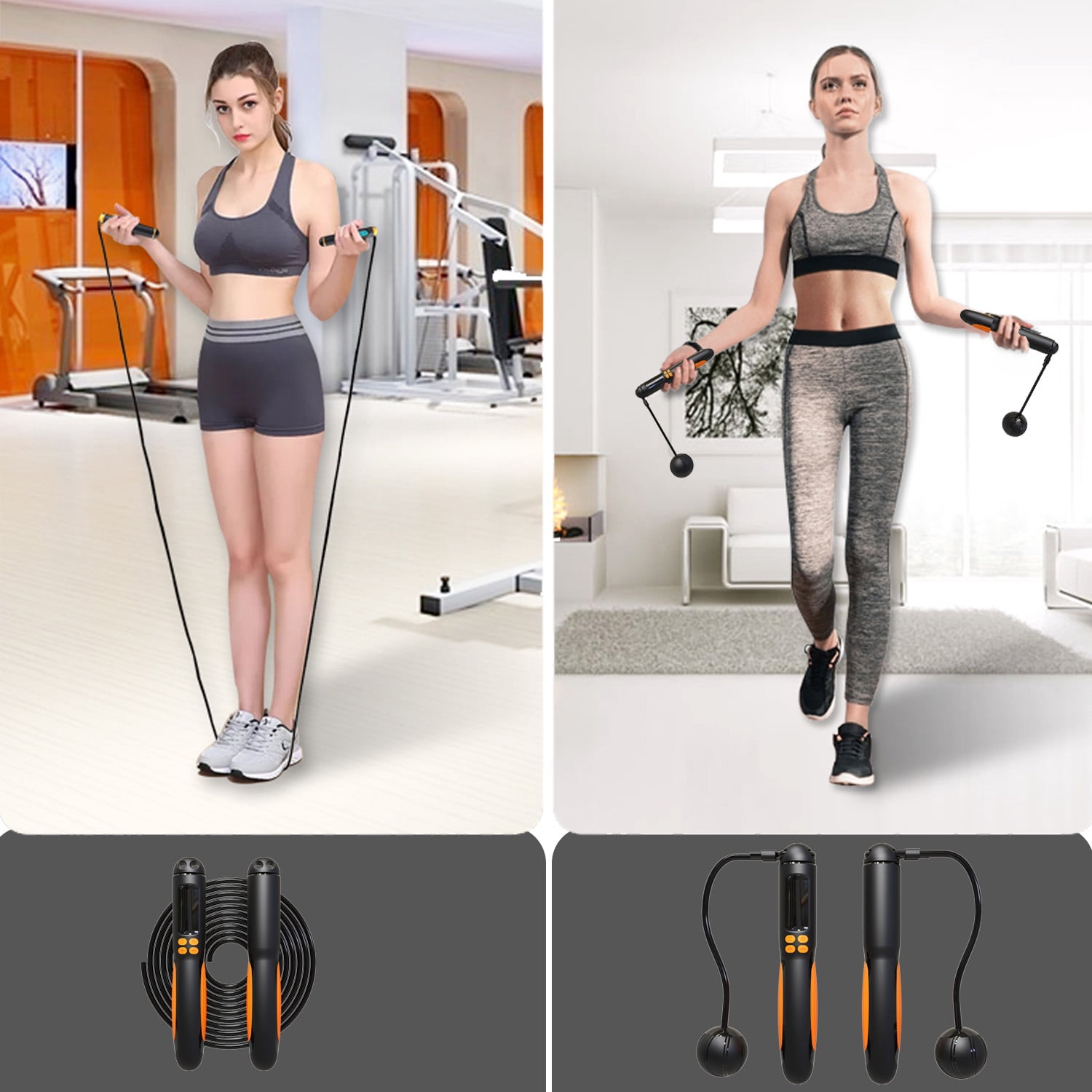 PWO Jump rope with counter, wired wireless weighted cordless jump rope for kids, women and men, adjustable digital smart jump rope for fitness workouts, boxing, speed training, home gym