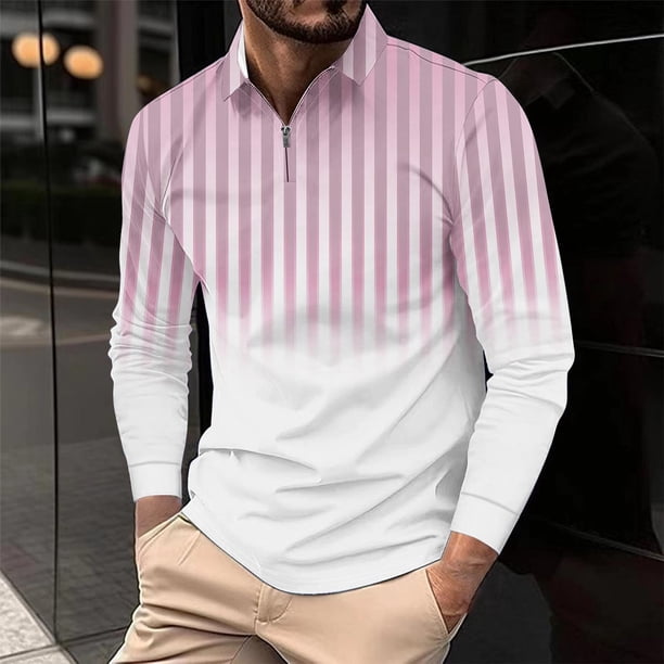 Blusa y camisa de manga larga con cuello vuelto para hombre, informal, con cuello vuelto, estampado, para fitness, deportiva, de manga larga, de poliéster