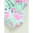 thumbnail image 6 of Blotona Toddler Baby Girls Summer Bikini Jumpsuit Cartoon Dinosaur Flamingo Leaf Print Ruffled Sleeveless Round Neck Swimsuit, 6 of 9