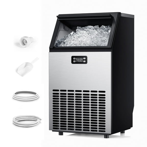 Simzlife 100 lbs./24H Commercial Freestanding/Built-in Ice Maker with 33 lb. Storage Bin in Silver, Stainless Steel