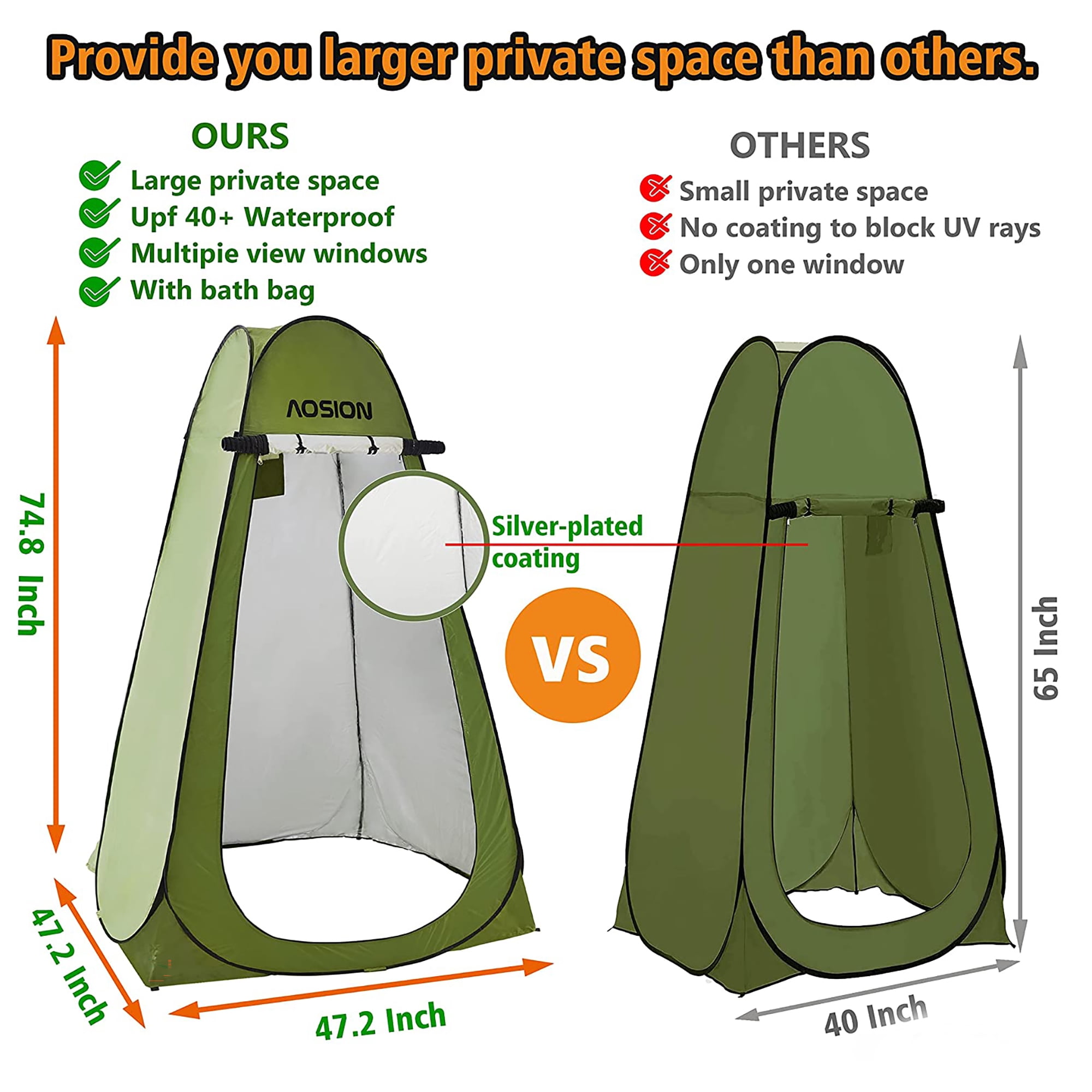 Pop Up Shower Camping Tent, Outdoor Privacy Camp Toilet Tent, Portable Dressing Room with Carrying Bag, Bath Bag for Camping, Hiking