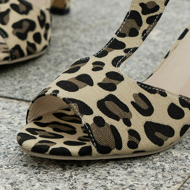 Leopard print t strap sandals best sale