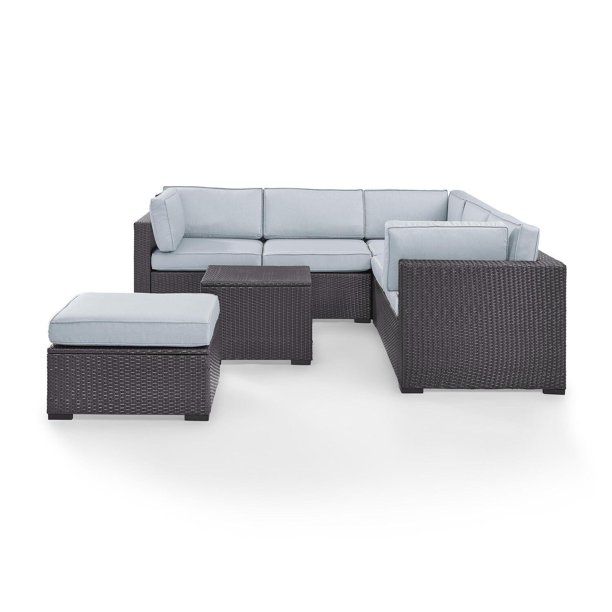 Crosley Furniture Biscayne 6 Person Outdoor Wicker Seating Set In Mist Two Loveseats One Corner Chair Coffee Table Ottoman Com Corner Chair Coffee Table Ottoman, Biscayne Outdoor Furniture