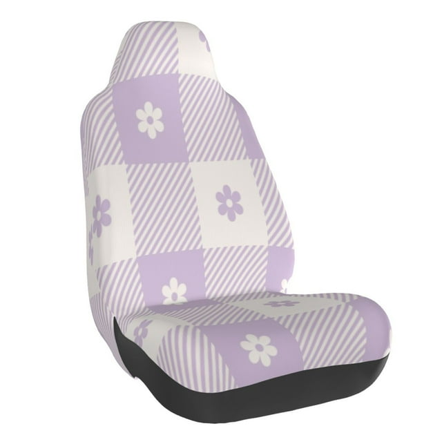 Wukai Floral Purple Buffalo Plaid Full Set Car Seat Covers with Soft Padding Universal Auto Front Seats Protector and Cushion Mat