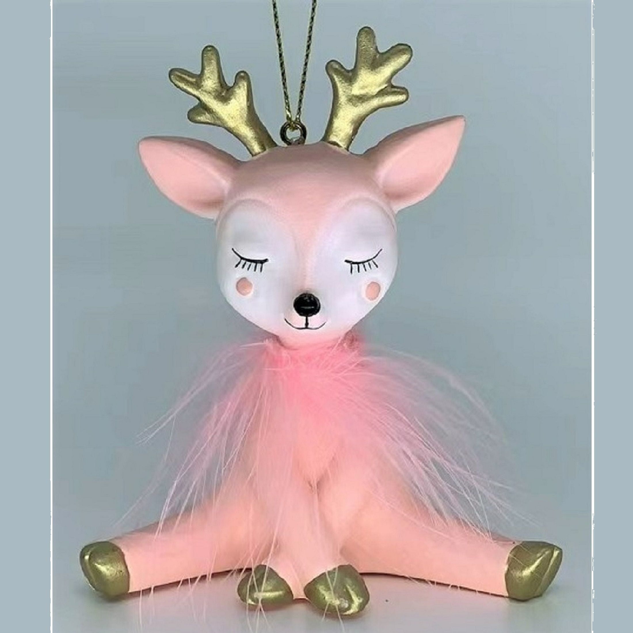 Holiday Time Pink Reindeer Ornament. Tabletop Decor. Blush Theme. Pink & Gold Color.