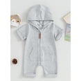 thumbnail image 2 of Bagilaanoe Newborn Baby Girl Boys Hooded Jumpsuit Short Sleeve Summer Bodysuit 3M 6M 12M Infant Zip Up One Piece Romper, 2 of 9