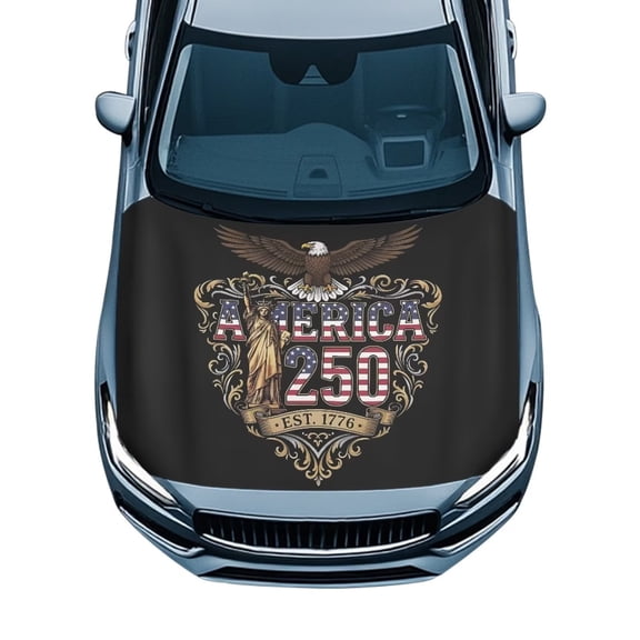 Uorisanigo Car Hood Cover Waterproof Elastic Polyester American 250th Anniversary Hood Wrap Protector All-Season Protection Tear-Resistant Removable Automotive Accessories