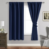JIUZHEN Blackout Curtains for Bedroom, Thermal Insulated Rod Pocket Room Darkening Curtains for Living Room, Navy Blue, 42 x 63 inch, Set of 2 Drapes
