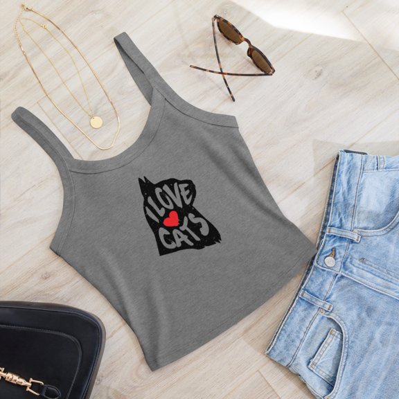 I Love Cats Women’s micro-rib tank top pets love (Athletic Heather, XS)