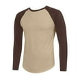 thumbnail image 4 of Huankd Men's Long Sleeve Shirt Fall Crewneck Color Block Loose Fit T Shirts Casual Pullover Tees Khaki L, 4 of 5