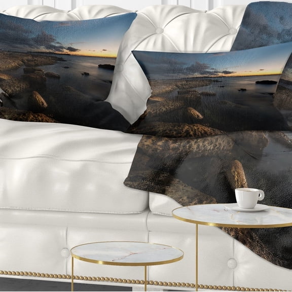 Designart Dark Sydney Coastline - Seascape Throw Pillow - 12x20